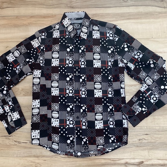 NWT Caviar Dremes Mens S Long Sleeve Button Down Shirt. Squares and Circles. - Picture 1 of 7